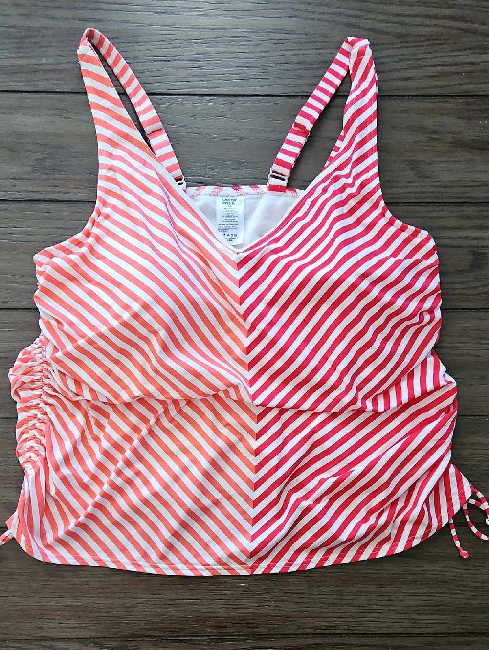 Lands' End Pink and Coral Striped Tankini Swim Top